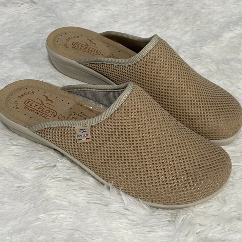 Fly Flot Mule Clog Women's Size EU 40 Shoes Beige Fabric Casual Comfort Slip On